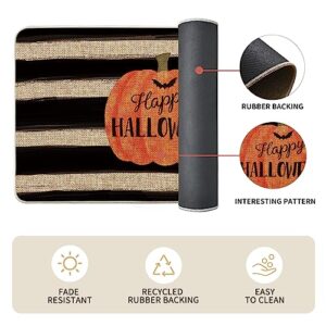 Artoid Mode Watercolor Stripes Pumpkin Decorative Kitchen Mats Set of 2, Happy Halloween Spooky Trick or Treat Boo Halloween Holiday Party Low-Profile Floor Mat for Home Kitchen - 17x29 and 17x47 Inch