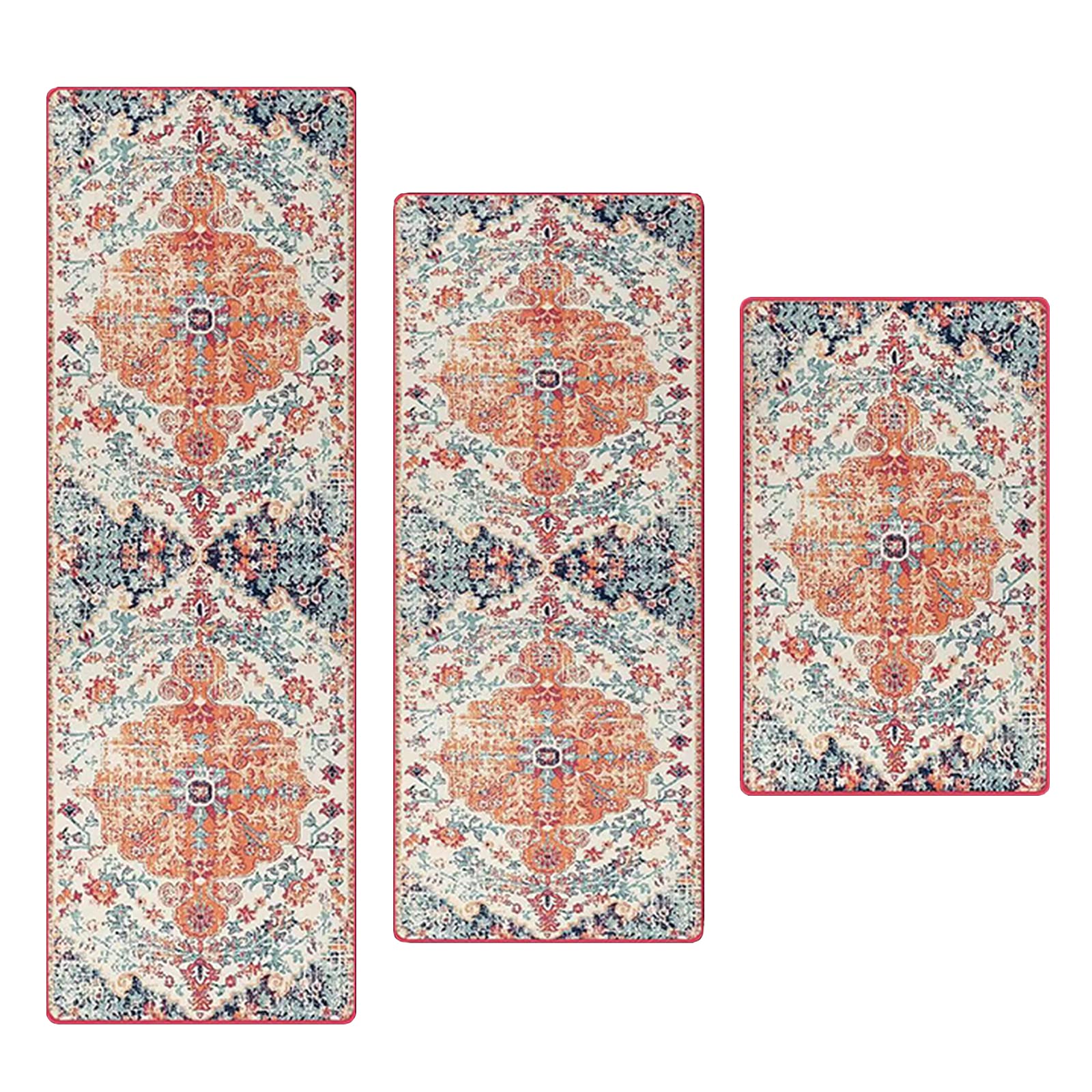 yuzshin Boho Kitchen mats for Floor 3 Piece Set,Runner Farmhouse Rubber Kitchen Mats for Floor Non Slip Machine Washable,Bohemian Kitchen mats,Thin Boho Kitchen Rug,tapetes para cocina