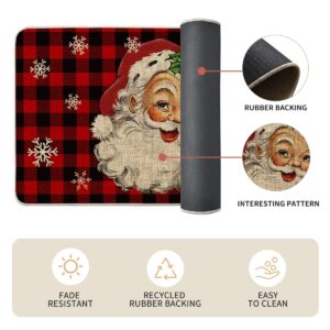 Artoid Mode Buffalo Plaid Snow Santa Claus Christmas Kitchen Rugs Set of 2, Winter Low-Profile Floor Mat Merry Christmas Decorations for Home Kitchen - 17x29 and 17x47 Inch