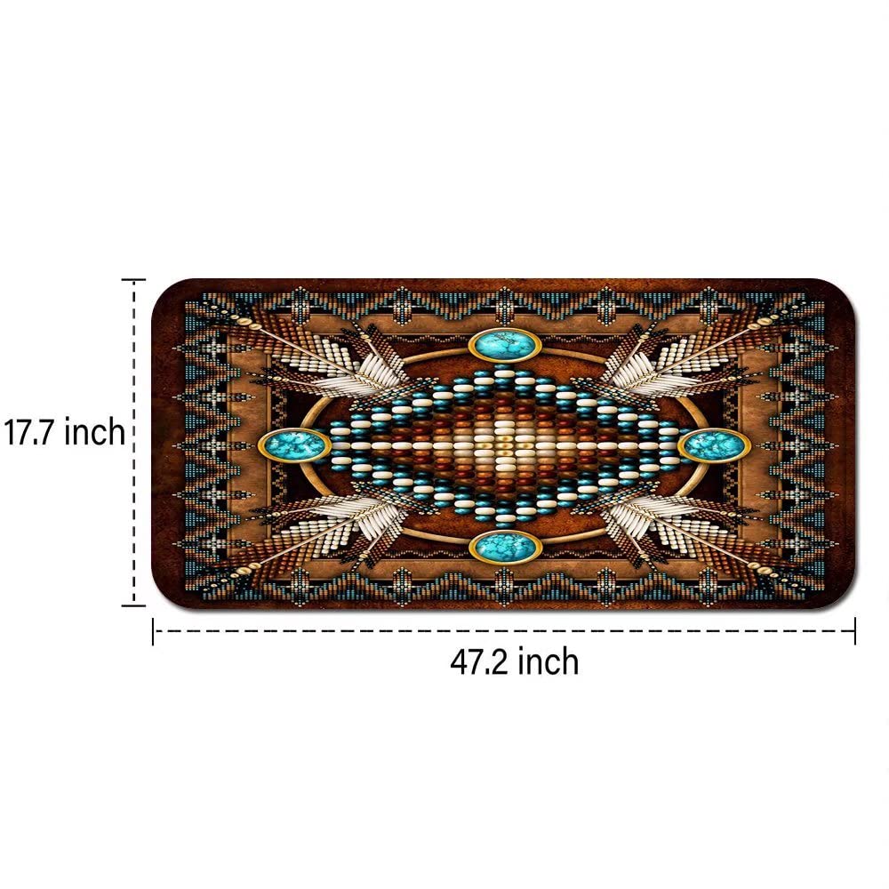 Rustic Southwestern Kitchen Rug Tribal Native American Indian Comfort Mat Geometric Cushioned Chef Sink Floor Mats Washable Doormat Anti Fatigue Non-Slip Kitchen Runner Rugs Bedroom Floor Mat,Brown