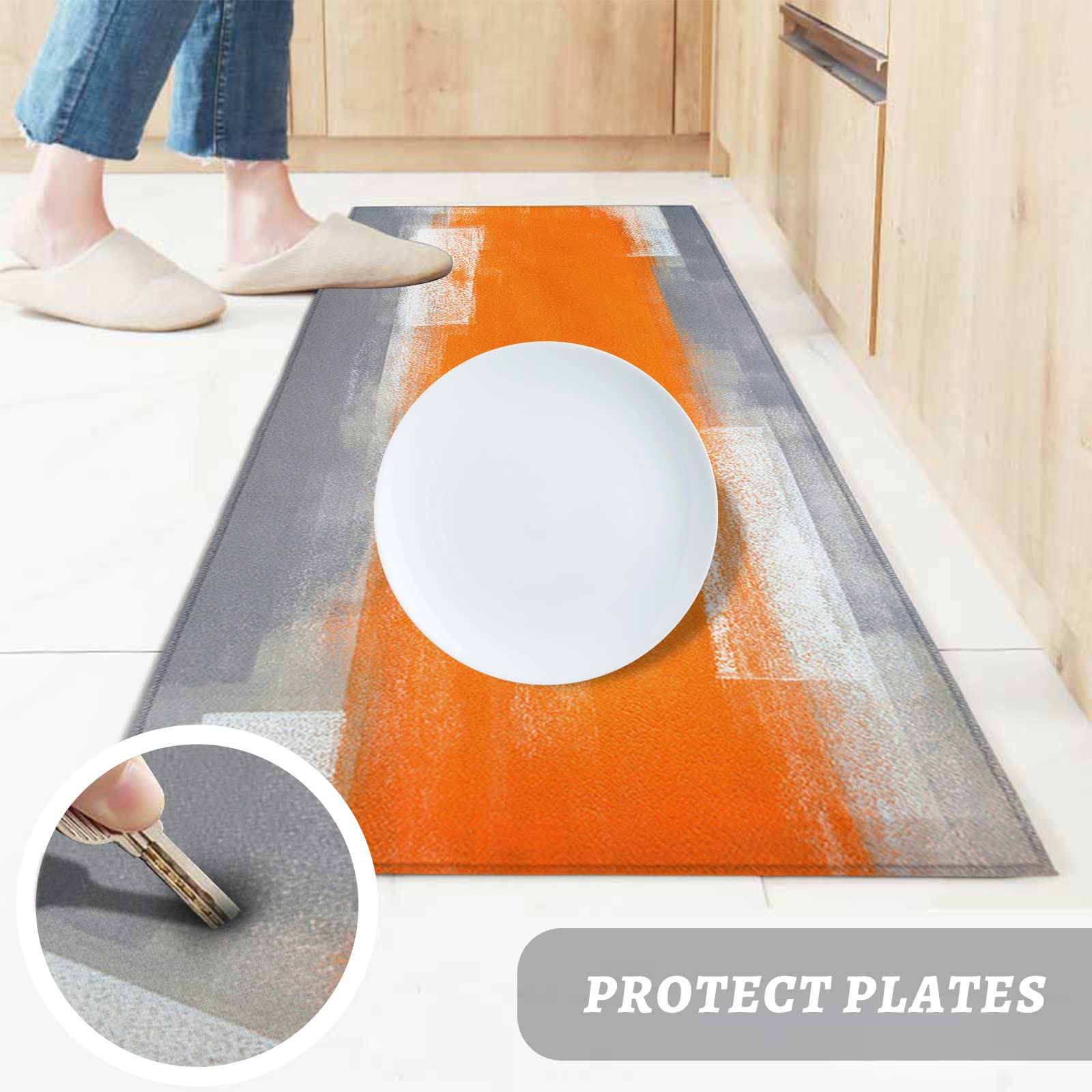 LooPoP Abstract Art Kitchen Mats for Floor Cushioned Anti Fatigue 2 Piece Set Kitchen Runner Rugs Non Skid Washable Orange Grey Gradient Oil Painting 15.7x23.6+15.7x47.2inch