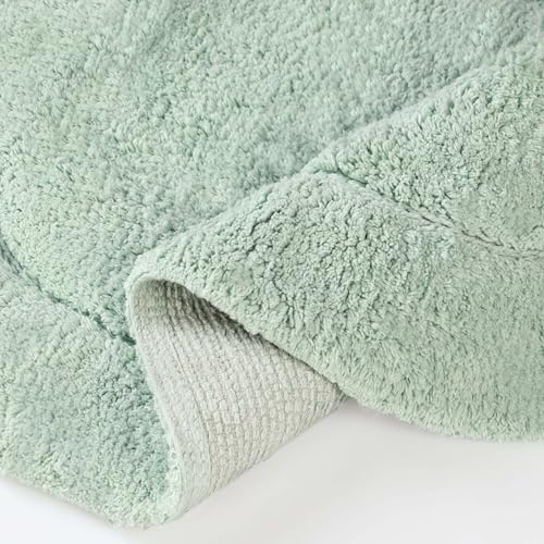 Superior Non-Slip 2 Piece Bath Rug Set, Ultra Plush, Soft and Absorbent 100% Combed Cotton Pile - Traditional Oval Bath Mat Set, Sage