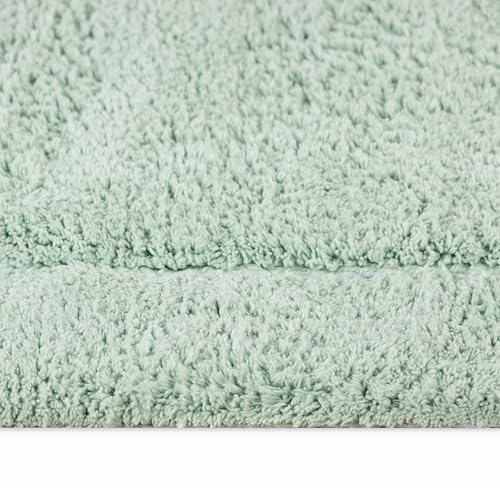 Superior Non-Slip 2 Piece Bath Rug Set, Ultra Plush, Soft and Absorbent 100% Combed Cotton Pile - Traditional Oval Bath Mat Set, Sage