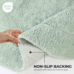 Superior Non-Slip 2 Piece Bath Rug Set, Ultra Plush, Soft and Absorbent 100% Combed Cotton Pile - Traditional Oval Bath Mat Set, Sage