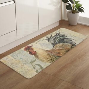 2 Piece Kitchen Mats Cushioned Anti Fatigue Chicken Cock Rooster Waterproof Non Slip Kitchen Rugs Washable Indoor Outdoor Vintage Rustic Farmhouse 15.7x23.6+15.7x47.2