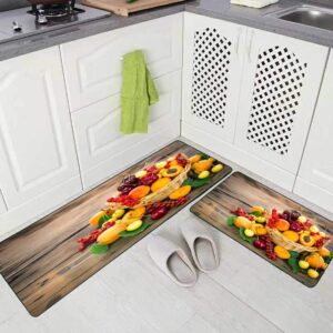 fullentiart kitchen rugs and mats,comfort kitchen rugs kitchen rugs non skid washable rug kitchen floor fresh summer fruits in the basket 2 pieces 17x48+17x24 inches