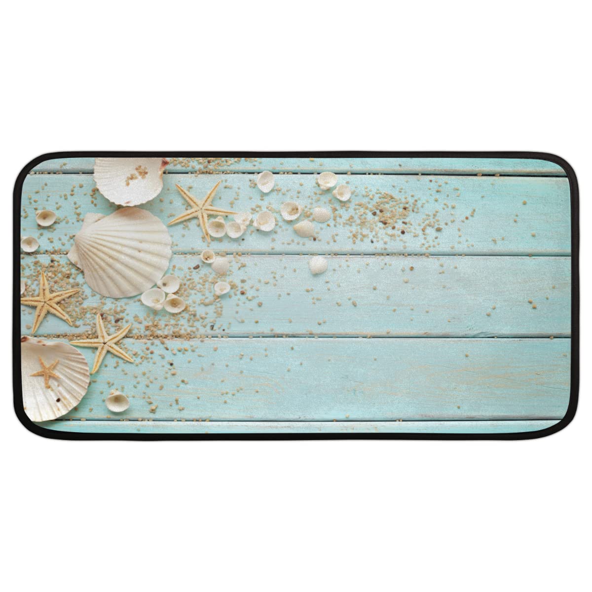 Beach Kitchen Mat, Sea Ocean Seashell Starfish Kitchen Rug Anti Fatigue Memory Foam Floor Mat Non-Slip Cushioned Absorbent Kitchen Runner for Bathroom Entryway Hallway Farmhouse Dining Room 39x20 in