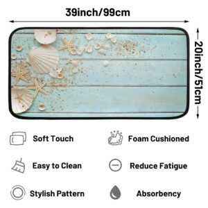 Beach Kitchen Mat, Sea Ocean Seashell Starfish Kitchen Rug Anti Fatigue Memory Foam Floor Mat Non-Slip Cushioned Absorbent Kitchen Runner for Bathroom Entryway Hallway Farmhouse Dining Room 39x20 in