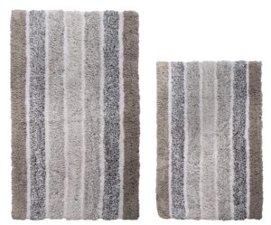 ramanta home alpine stripe bath rug set of 2- light grey, non slip bathroom mat, 100% cotton kitchen living room rugs, machine washable, 21x32 & 17x24 inches