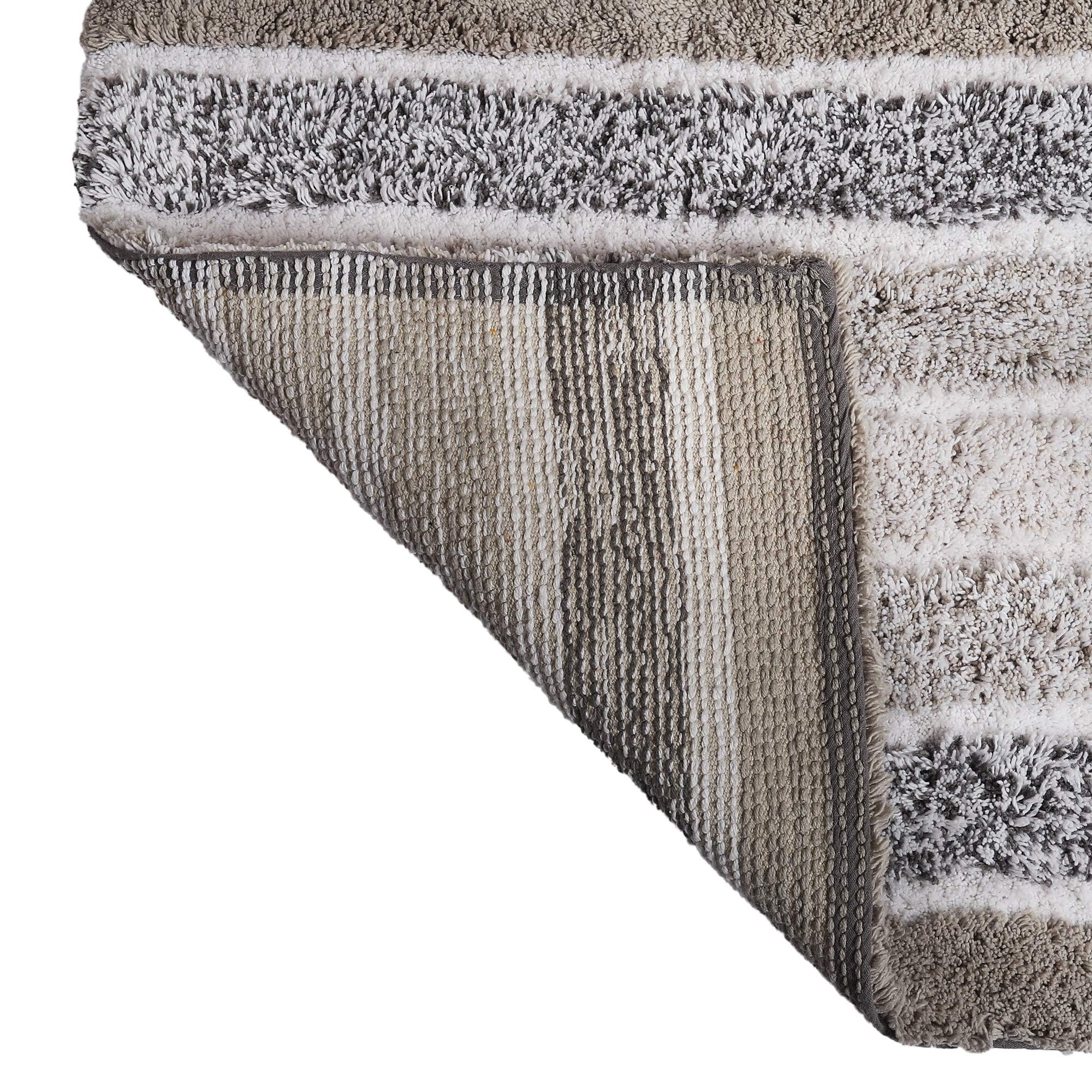 Ramanta Home Alpine Stripe Bath Rug Set of 2- Light Grey, Non Slip Bathroom Mat, 100% Cotton Kitchen Living Room Rugs, Machine Washable, 21x32 & 17x24 Inches