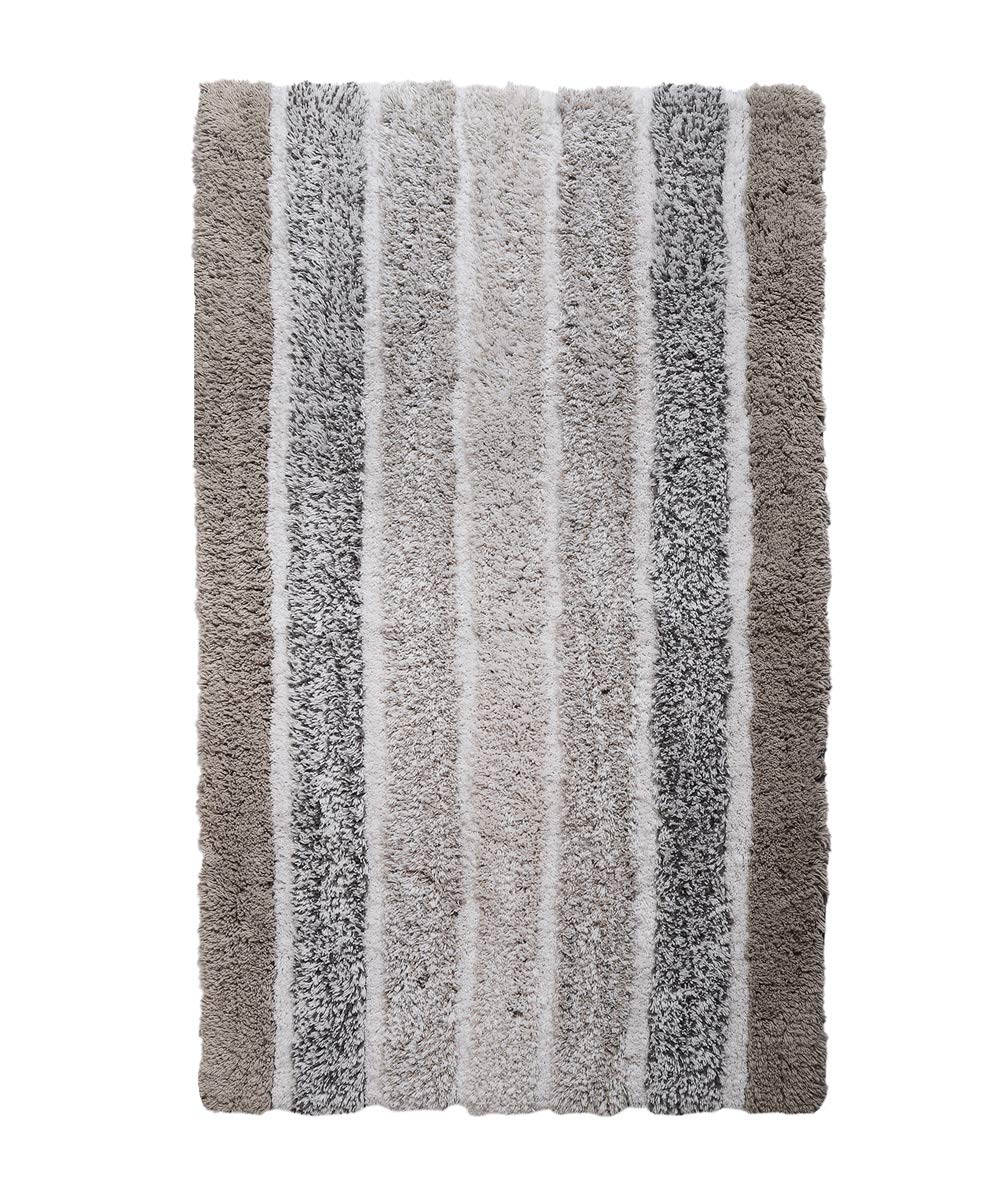 Ramanta Home Alpine Stripe Bath Rug Set of 2- Light Grey, Non Slip Bathroom Mat, 100% Cotton Kitchen Living Room Rugs, Machine Washable, 21x32 & 17x24 Inches