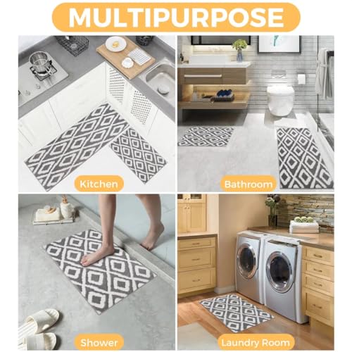 The Sofia Rugs Kitchen Rug Set 2 Piece Absorbent, Non-Slip Kitchen Mats for Floor - Washable Kitchen Runner Rugs and Mats for Bathroom, Laundry Room, Farmhouse Style Gray, 48x20in/30x20in