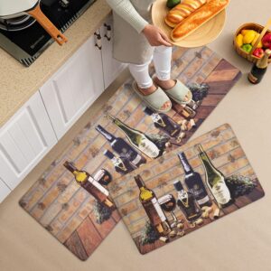 LEEVAN Kitchen Rug Set, Kitchen Floor Mats 2 Piece PVC Leather Anti Fatigue Comfort Heavy Duty Standing Mat Waterproof Oil Proof Non-Skid Rubber Back Washable Doormat Bathroom Area Rug Carpet