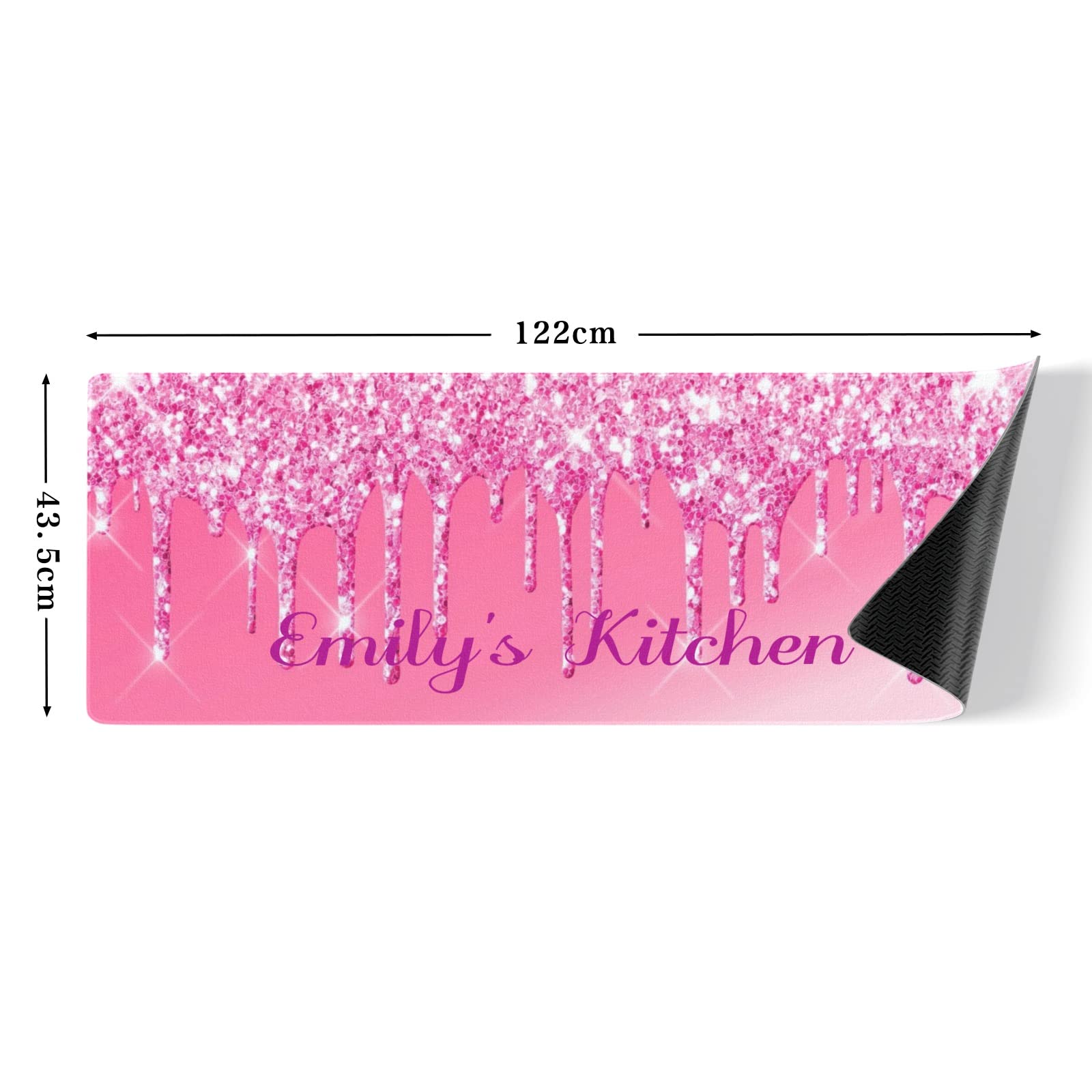 BEYODD Personalized Kitchen Room Mat and Rug, Custom Floor Mat Anti-Slip Rugs for Kitchen, Floor Home, Office, Store, Laundry Hot Pink Dripping Glitter, 48x17 ''