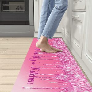 BEYODD Personalized Kitchen Room Mat and Rug, Custom Floor Mat Anti-Slip Rugs for Kitchen, Floor Home, Office, Store, Laundry Hot Pink Dripping Glitter, 48x17 ''