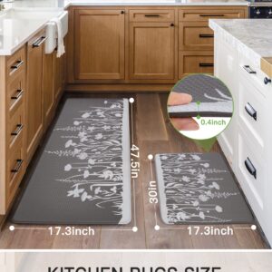 Kitchen Rugs and Mats Cushioned Anti Fatigue, Uamector 2 PCS Non Skid Kitchen Runner Rugs, Waterproof Memory Foam Kitchen Floor Mat, Standing Desk Mat for House, Sink, Office, Kitchen (Gray)