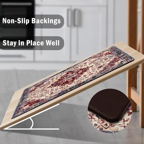 Boho Kitchen Mat Sets of 2 Pieces Anti Fatigue PVC Foam Cushioned Kitchen Mats for floor Waterproof Farmhouse Red Kitchen Rugs and Mats Non Slip Kitchen Rug Runner for Sink, Laundry, 17"x 47"+17"x 28"