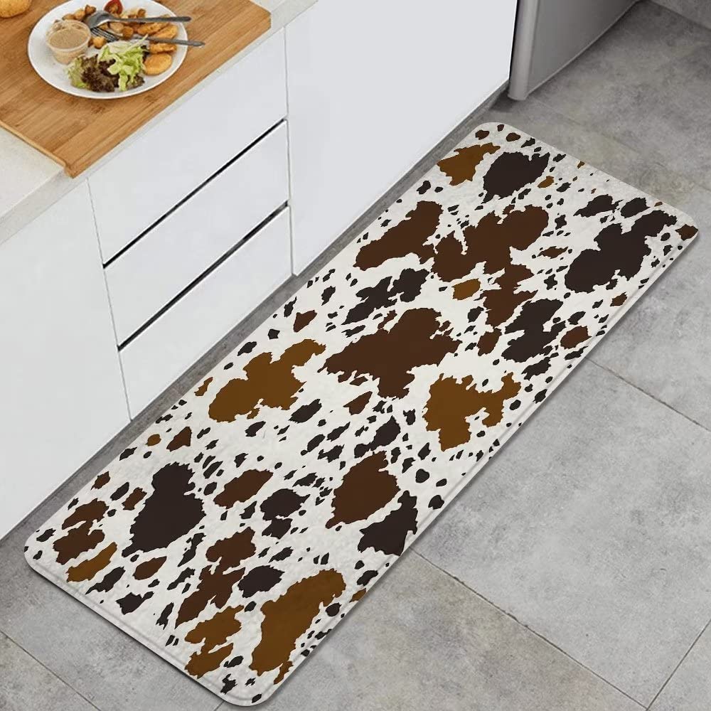 DYCBNESS Cowhide Brown Milk Cow Print Kitchen Mat Animal Cowhide Skin Pattern Kitchen Rug Anti Fatigue Floor Runner Rug Non Slip Farmhouse Standing Mat Creative Rustic Doormat for Kitchen Home Decor