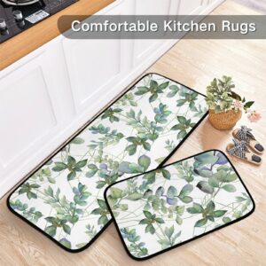 Green Kitchen Rugs Kitchen Mat Green Eucalyptus Anti Fatigue Mat Set of 2 Pieces Leaves Non Slip Entry Floor Carpet Door Mat Runner 20"x28"+20"x47" 20"x28"+20"x47"