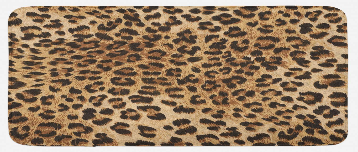 Ambesonne Leopard Print Kitchen Mat, Skin Pattern of a Wild Savannah Animal Powerful Panther Big Cat, Plush Decorative Kitchen Mat with Non Slip Backing, 47" X 19", Beige Brown