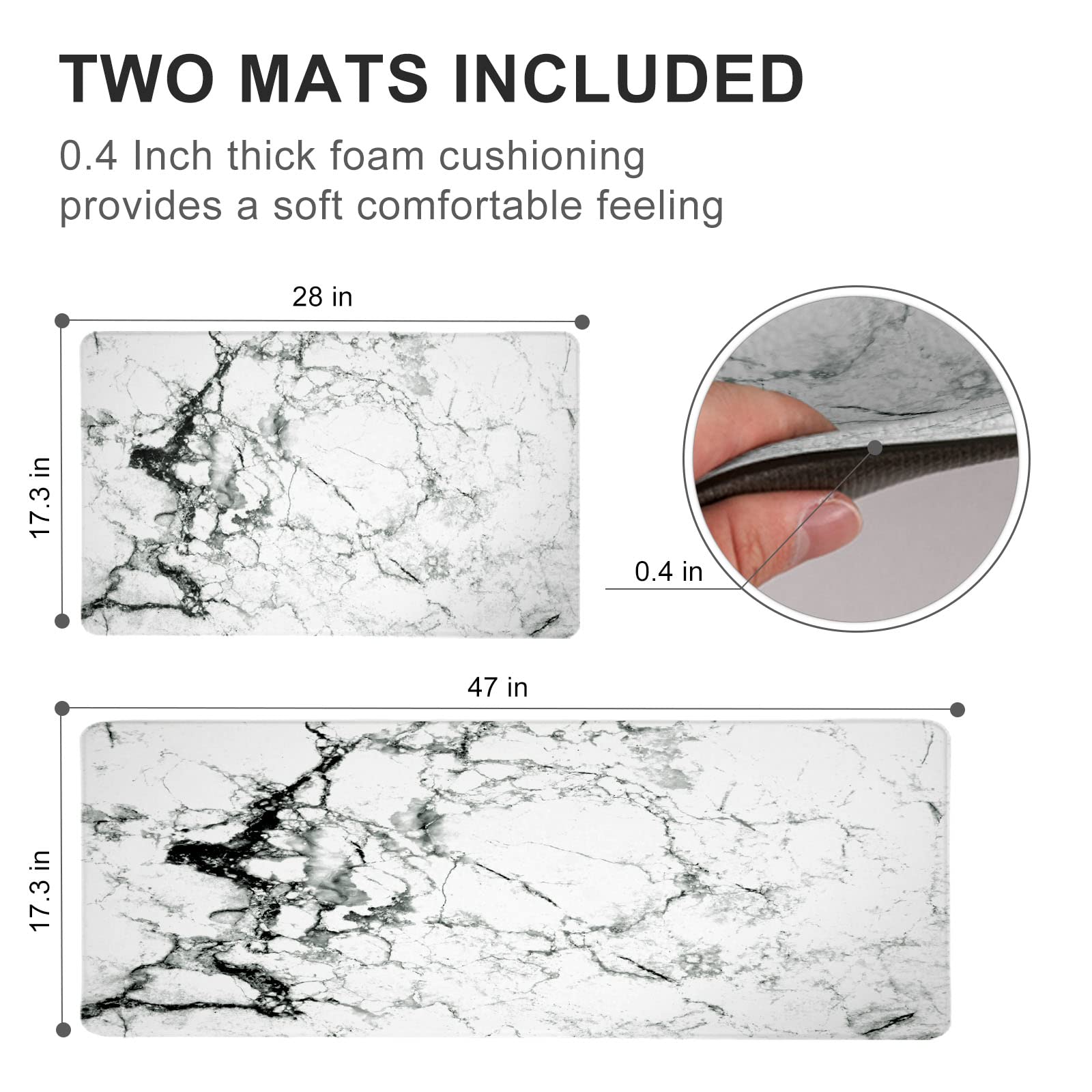 Black and White Marble Kitchen Mats Set of 2 Modern Marbling Printing Kitchen Rugs Waterproof Washable Non-Slip Anti Fatigue Comfort Standing Kitchen Rug and Mat for Laundry Sink Kitchen Floor