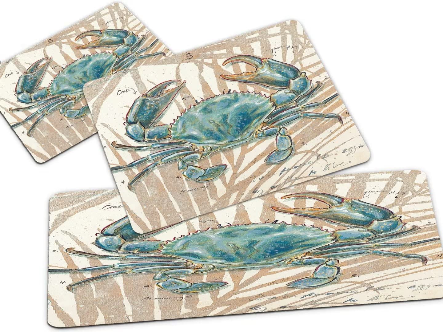 Kitchen Rugs Sets 3 Piece Floor Mats Sea Underwater Submarine Crab Durable Doormat Nautical Ocean Animal Area Rug Washable Runner Carpet Set Non Slip Fantastic Crab Design Kitchen Rugs and Mats