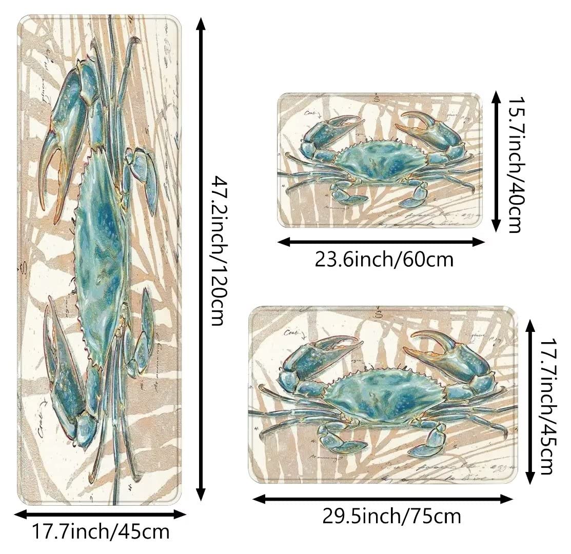 Kitchen Rugs Sets 3 Piece Floor Mats Sea Underwater Submarine Crab Durable Doormat Nautical Ocean Animal Area Rug Washable Runner Carpet Set Non Slip Fantastic Crab Design Kitchen Rugs and Mats