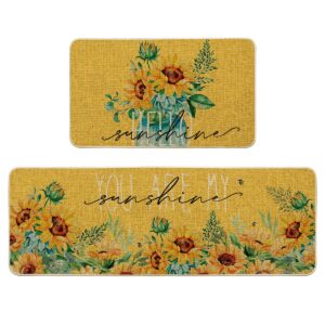 artoid mode yellow sunflowers hello sunshine summer kitchen mats set of 2, seasonal holiday anniversary holiday decorations for home kitchen - 17x29 and 17x47 inch