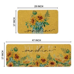 Artoid Mode Yellow Sunflowers Hello Sunshine Summer Kitchen Mats Set of 2, Seasonal Holiday Anniversary Holiday Decorations for Home Kitchen - 17x29 and 17x47 Inch