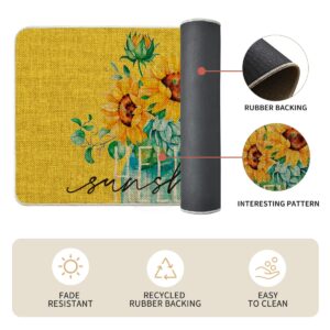 Artoid Mode Yellow Sunflowers Hello Sunshine Summer Kitchen Mats Set of 2, Seasonal Holiday Anniversary Holiday Decorations for Home Kitchen - 17x29 and 17x47 Inch