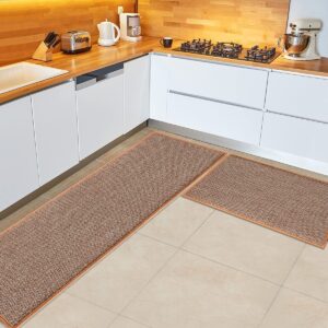 JMZNBF Twill Kitchen MAT Rugs and Mats Non Skid Washable Sets of 2 Floor for in Front Sink Heavy Duty Standing Countertop Fridge(Oats), 17*30+17*48