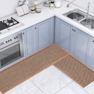 JMZNBF Twill Kitchen MAT Rugs and Mats Non Skid Washable Sets of 2 Floor for in Front Sink Heavy Duty Standing Countertop Fridge(Oats), 17*30+17*48