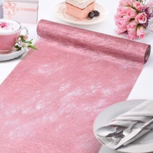 tiosggd pink paper table runner roll, 12'' x33 ft rose gold sequin metallic glitter table runner fabric mesh table decor spring wedding birthday baby shower flower gift wrapper party supplies