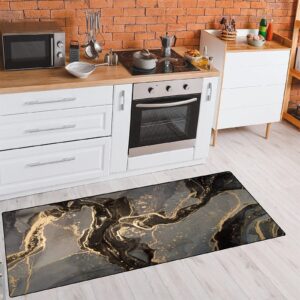 TsyTma Luxury Black Gray Gold Marble Kitchen Rug Soft Kitchen Mats Black Gold Glitter Bathroom Rug Runner Doormats Carpet for Home Decor 39" X 20"