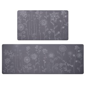 kitchen rugs and mats cushioned anti fatigue, whtor 2 pcs non skid kitchen runner rugs, waterproof memory foam kitchen floor mat, standing desk mat for house, sink, office, kitchen (gray)