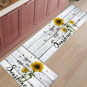 SODIKA Kitchen Rugs and Mats Non Slip Cushioned Anti Fatigue Machine Washable 2 Pieces Rug Set Kitchen Mats for Floor,Sunflowers You are My Sunshine (15.7"x23.6"+15.7"x47.2" inches)