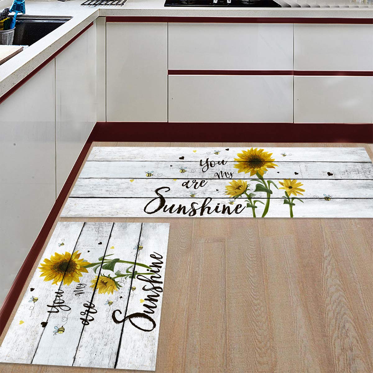 SODIKA Kitchen Rugs and Mats Non Slip Cushioned Anti Fatigue Machine Washable 2 Pieces Rug Set Kitchen Mats for Floor,Sunflowers You are My Sunshine (15.7"x23.6"+15.7"x47.2" inches)