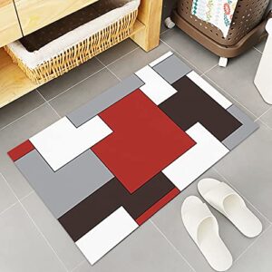 Mid Century Kitchen Rugs and Mats Set of 2 Geometric Abstract Modern Classic Gray Red Kitchen Mats Non-Slip Rubber Backing Doormat Washable Kitchen Runner Rug for Floor Sink 15.7"x23.6"+15.7"x47.2"