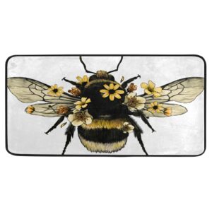 bees spring kitchen rugs flowers summer bath mat for bathroom absorbent non skid washable standing floor desk mat runner carpet for home office hallway sink stove laundry 39x20 inches