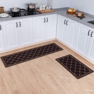 carvapet 2 pieces non-slip rubber back kitchen runner set floor mats bathroom rug doormat runner, 18"x59"+18"x30", home cooking