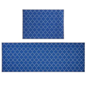Okuna Outpost 2 Pack Navy Blue Kitchen Mats, Slip-Resistant Runner and Mat for Dining Room Floor, Sink, Laundry, Office (47.5 x 17 and 23.5 x 17 in)