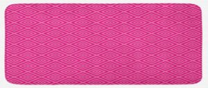 ambesonne hot pink kitchen mat, darker colored squares pattern nested design in diagonal order classical tile, plush decorative kitchen mat with non slip backing, 47" x 19", pink hot pink