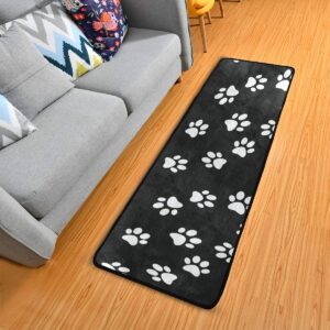 Modern Hallway Runner Rugs White Dog Paw Print Black Background Living Room Area Rug Super Soft Entryway Long Bed Desk Kitchen Floor Doormat 24x72in (2'x6')