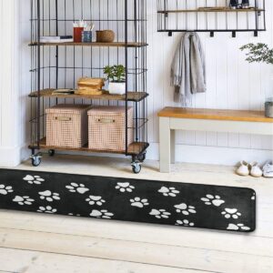 Modern Hallway Runner Rugs White Dog Paw Print Black Background Living Room Area Rug Super Soft Entryway Long Bed Desk Kitchen Floor Doormat 24x72in (2'x6')