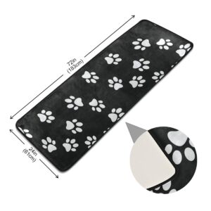 Modern Hallway Runner Rugs White Dog Paw Print Black Background Living Room Area Rug Super Soft Entryway Long Bed Desk Kitchen Floor Doormat 24x72in (2'x6')