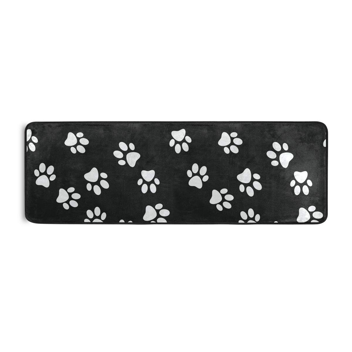 Modern Hallway Runner Rugs White Dog Paw Print Black Background Living Room Area Rug Super Soft Entryway Long Bed Desk Kitchen Floor Doormat 24x72in (2'x6')