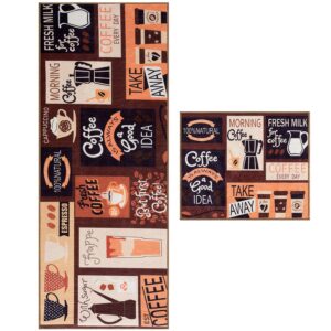 wunderlin kitchen rugs runner collection non-slip kitchen washable rugs for kitchen floor set carpet kitchen rugs kitchen decorations theme sets of two (coffee)