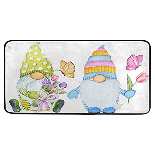 Spring Flowers Gnomes Kitchen Rug Summer Floral Butterfly Kitchen Mat Bath Rugs Doormat Non Slip Floor Door Mats Soft Runner Carpet Home Decor 39 X 20 Inch