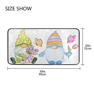 Spring Flowers Gnomes Kitchen Rug Summer Floral Butterfly Kitchen Mat Bath Rugs Doormat Non Slip Floor Door Mats Soft Runner Carpet Home Decor 39 X 20 Inch