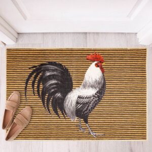 benissimo softwoven rug, 24"x36" front door mat, 85% cotton accent area rugs, funny animal printed, machine washable, runner floor mat for washroom, doormat, kitchen decor, rooster strut